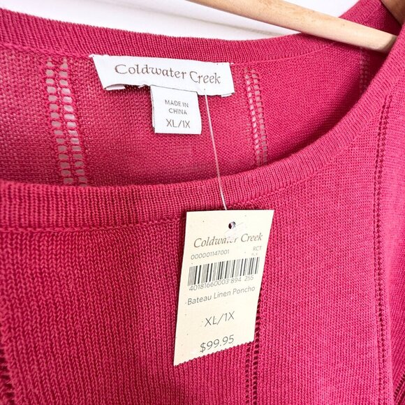 NWT Coldwater Creek Bateau Linen Blend Poncho Red Short Sleeve Sweater XL/1X - Picture 8 of 12